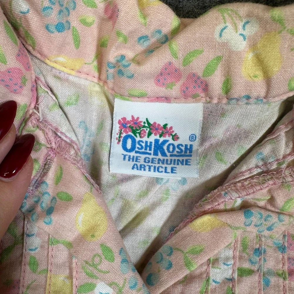 Vintage OshKosh Bgosh Girls Pink Floral Fruit Pintuck Cotton Dress Size 6X USA